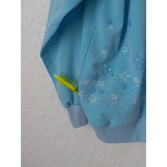 Vintage GRAFF Blue Floral Button Up Light Jacket Women Sz Large Petite Made USA - Picture 9 of 12